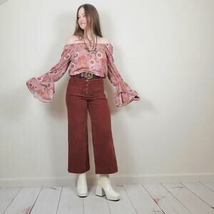 Peach Love Floral Bell Sleeve Top Pink Multi Medium